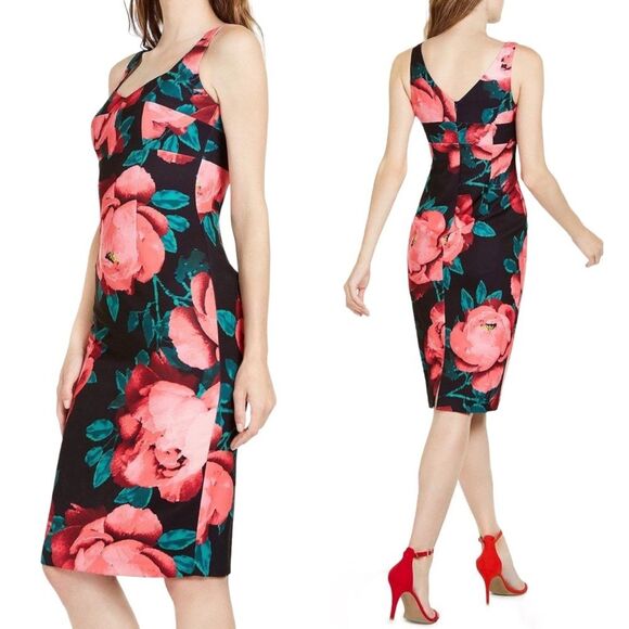 NWT Trina Turk Sleeveless Floral Midi Dress Pink Red Black Size 0 Wedding Guest - Picture 7 of 15